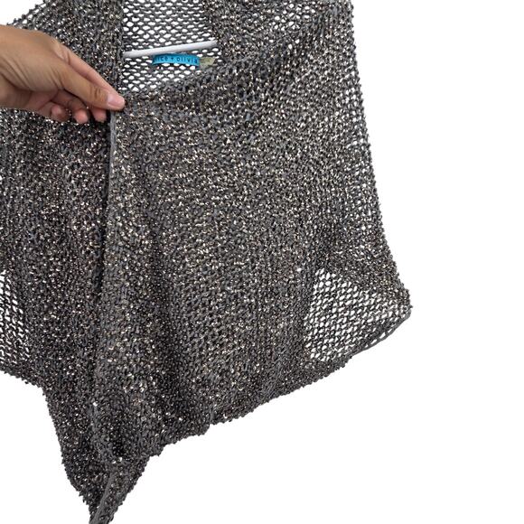 ALICE + OLIVIA MEDIUM GRAY COTTON BEADED SEQUIN CROCHET RUCHED SHRUG CARDIGAN - Picture 6 of 6